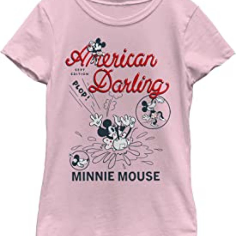 DISNEY Minnie Mouse American Darling Girls T-Shirt Small 5/6 Pink Tee NEW Comic